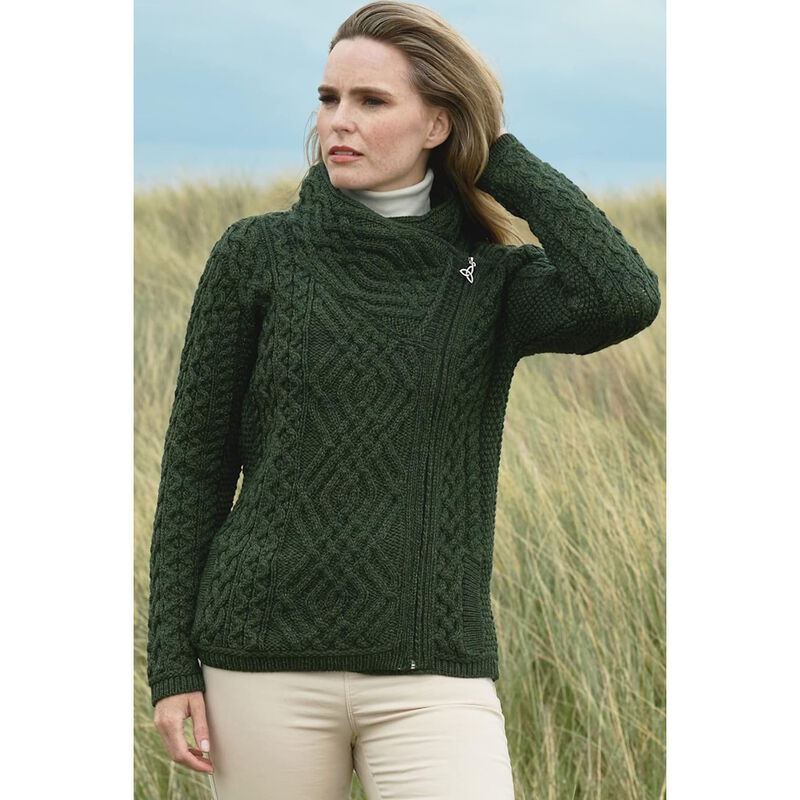 Women's Irish Cable Knitted Side Zip Cardigan